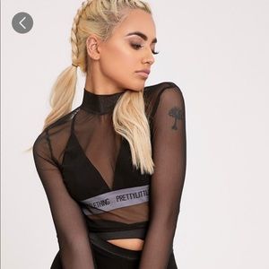 Mesh High Neck Long Sleeve Crop Top